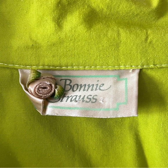 VTG Bonnie Strauss Dress Size 4 Chartreuse Navy Blue A-Line Cotton Pin-Up Retro - Picture 4 of 14